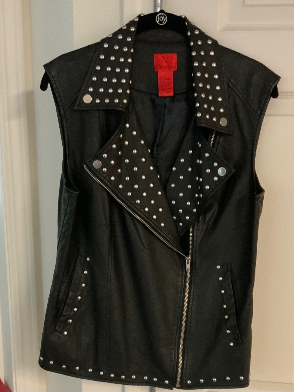 Christina Black Studded Faux Leather Moto Vest